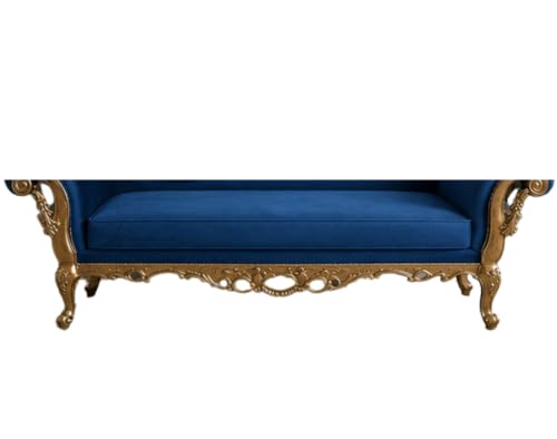 Image of Victorian Style Chaise Lounge, Tufted Cream Upholstery, Mahogany Wood Frame, Classic Living Room Furniture (Blue)