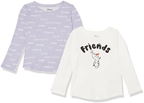 Amazon Essentials Disney | Marvel | Star Wars | Frozen | Princess Girls' Long-Sleeve T-Shirts, Pack of 2, Multi, 6-7 Years