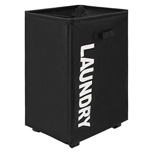 TOTANKI 22 Inch Pro Large Rolling Laundry Basket with Handle on Wheels (4 Colours), Foldable Laundry Basket, Collapsible Laundry Sorter and Organiser, Large Storage Basket (Black, Pro 22 Inches)