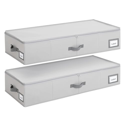 Cupic Cupid Under Bed Storage Containers, Large Foldable Organizer with Lid for Bedroom, Underbed Storage Box for Blankets, Clothes, Shoes, 2 Pack, Grey