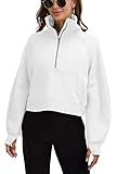 Womens Sweatshirts Half Zipper Crop Pullover Funnel Neck Fleece Lined Zip Up Long Sleeve Tops Thumb