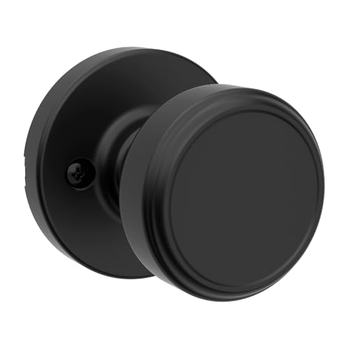 Kwikset Maven Dummy Door Knob, Single Sided Round Handle for Closets, French Double Doors, and Pantry, Matte Black Non-Turning Interior Push/Pull Door Knob, with Microban Protection