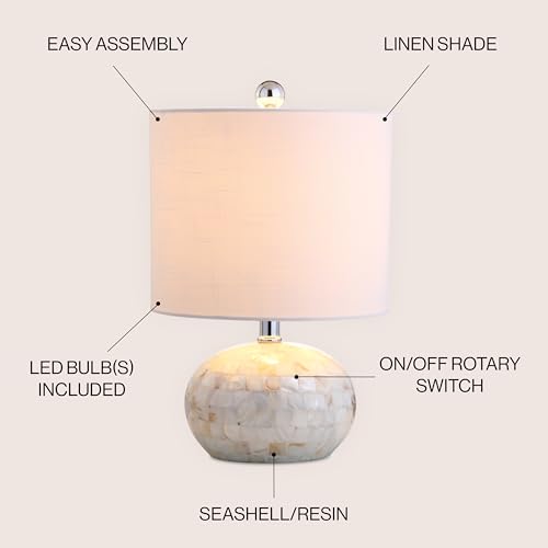JONATHAN Y 16" Coastal Capiz Shell Mosaic Table Lamp for Bedroom Living Room, White Linen Shade, Transitional Cottage Nightstand Lamp, UL Listed, LED Bulb Included JYL1022A - Image 4