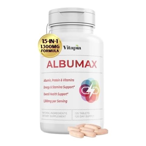 Albumin Supplement with Vitamin B Complex, Amino Acids, Egg White & Whey Protein Powder - Energy, Stamina, Immune, Wellness Support - 120 Tablets, Non-GMO, Gluten-Free Cover