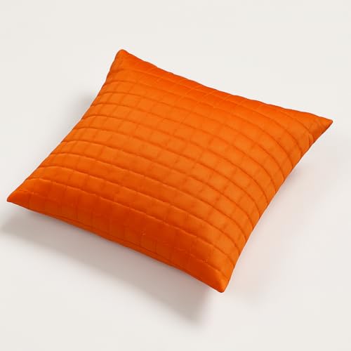 Image of Premium Quilted Cushion Cover 16x16 Inch - Dupion Silk Blend - Soft & Durable Decorative Pillow Cover for Sofa, Bed, Living Room - Set of 5 pc (Orange)