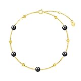 14K Gold Gemstone Bracelets for Women Solid Gold Opal Turquoise Black Onyx Bead Bracelet for Her, 6.