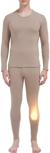 （19:00時点） [Boyzn] あったかインナー メンズ 丸襟 防寒肌着 上下セット [吸湿保温・中厚・伸縮性] ヒートテック 冬用 インナーウェア 長袖シャツ ズボン下 前開き 保温インナー 裏起毛 防寒インナ Khaki-M