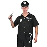 [APOSITV] ポリス コスプレ メンズ 警察官 黒 コスチューム 制服 帽子 手錠付き ハロウィン (ブラックシャツ1)
