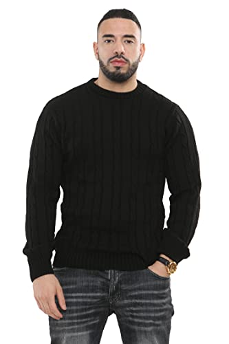 Image of Style Moda Men's Cable Knitted Pullover Sweater Jumper S-5XL Black M