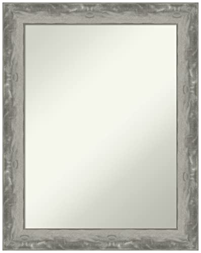Amanti Art Silver Bathroom Mirror for Over Sink, 29x23 Waveline Silver Narrow Rectangle Vanity Mirror, Medium Casual Frame, Hangs Horizonally and Vertically, Bathroom Wall Decor, Non-Beveled Edge