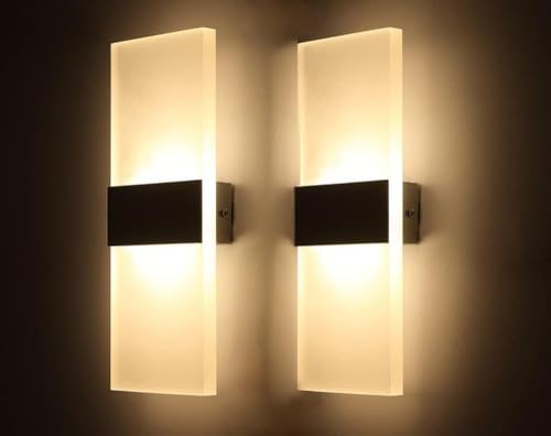 2-Pack LED Wall Sconces Modern Up/Down Wall Lights with Frosted Acrylic 6w 3000k Soft Lighting Wall Lamps for Bedroom Bathroom Living Room Hallway Decor