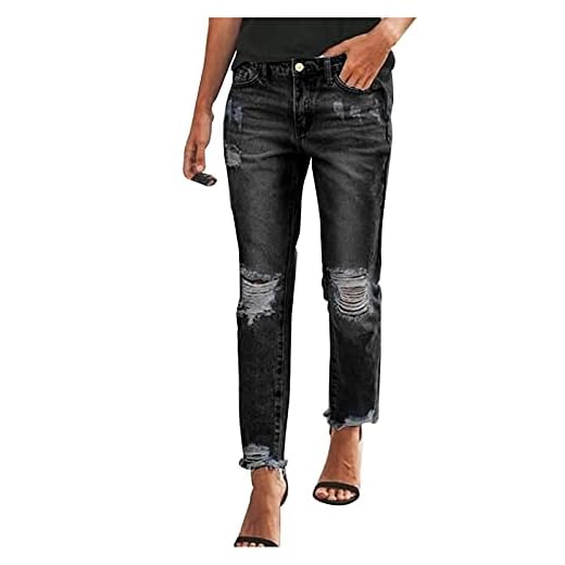 Dam skinny jeans spricka hål ankel jeansbyxor Eauptffy tubjeans vardaglig smal passform stretch pojkfriend byxor slitna trasiga trasiga blyertsjeans raka jeans denim byxor med hål fritidsbyxor, Schwarz2, M
