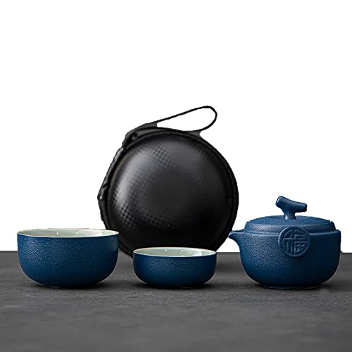 Travel Tea Set Portable Tea Set Chinese Kung Fu Tea Sets Japanese Tea Set Portable Tea Cup,Handmade Porcelain Ceramic Tea Set Gift (Color : Blue)