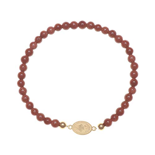 Religious Catholic Bracelet Stainless Steel Virgen de la Caridad del Cobre medal Gold Sand Stone beads (SSBCMVS-4)