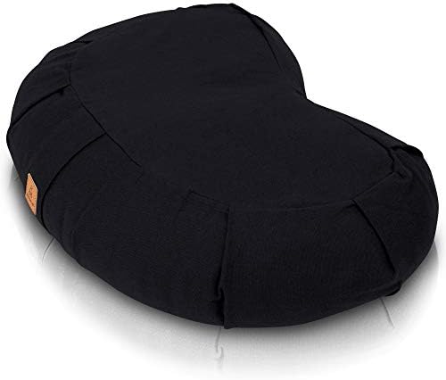 Seat Of Your Soul Black Meditation Cushion – 10 Colors Crescent Yoga Pillow; Organic Cotton Zafu Cover & Zipper Liner to Adjust USA Buckwheat Hulls; Floor Pouf for Sitting Kids, Men or Women