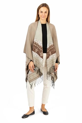 Image of Women's Shawl Wrap Poncho Ruana Cape Cardigan Sweater Open Front for Fall Winter Spring