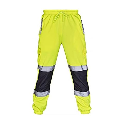 shelikes Mens Hi Vis Viz 2 Two Tone Jogging Bottoms Combat Trousers Workwear Joggers [Yellow/Navy Medium] Cover