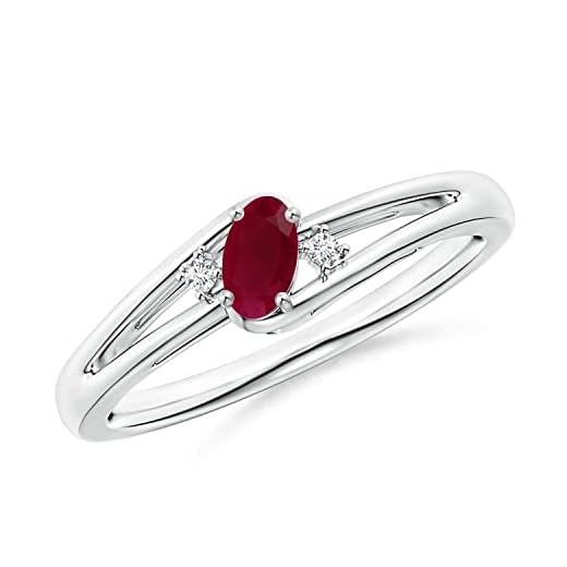 Angara Natural 0.25 Ct Ruby and 0.02 Ct Diamond Side Stones Ring for Women in 14K White Gold (Grade-A | Size-5x3mm) | July Birthstone, Birthday, Engagement, Anniversary Jewelry Gift For Women
