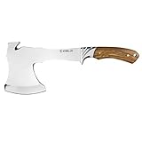 iFIELD Hacha Deportiva Camper EL29002, 17 cms de Hoja de Acero INOX, tamaño Total de 29,5 cm, con Funda de Piel, Mango Olivo, Herramienta de Camping para Pesca, Caza, Actividad Deportiva
