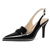 Esvowido Black Heels for Women Slingback Pumps Pointed Toe Stiletto High Heel Dressy Beaded Shoes US Size 7.5