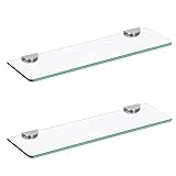 SYLXTEEM Bathroom Shelves, Glass Floating Shelves for Bathroom, Kitchen, Living Room, Bedroom,Tempered Glass Shelf with Zinc Alloy Brackets, 15 X 4.75 Inches, 2 Pack Clear
