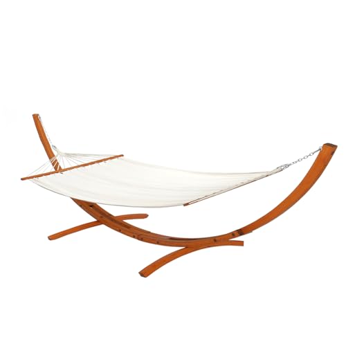 OnCloud Double Hammock Wood Arc Stand, Wooden Hammock W/Stand, Classic Natural Hammock Set for Yard,