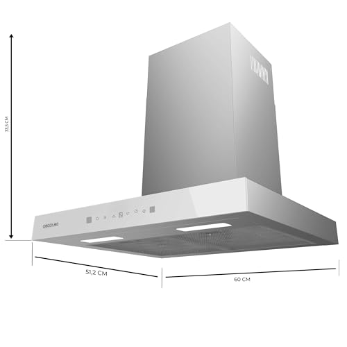 Cecotec Dunstabzugshaube 60 cm Flux TT 605500 Glas Weiß A++. 70W, Front aus weißem Glas, Niedriger Verbrauch, Absaugleistung 550m3/h, Touch-Steuerung, 3 Stufen, LED-Licht, Aktivkohlefilter
