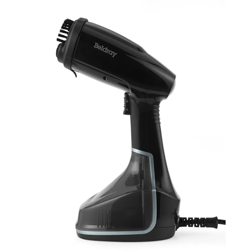 Image of Beldray Handheld Garment Steamer – Travel Steam Generator, Portable Wrinkle Remover with 2 in 1 Brush, Continuous Steam, 260ml Large Water Tank, Fast Heat Up, Turquoise, 1.9m Cord, 1200W, Black