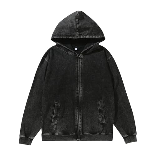 Ymosrh Men's Hoodies, Long Sleeve Zip Up Casual Distressed Pullover Hoodie Sweatshirts with Pockets, L-4XL4