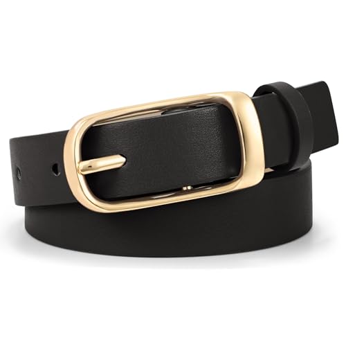 XZQTIVE Womens Leather Belt for Jeans Pants, Black Brown Waist Belts for Women with Fashion Pin Gold Buckle
