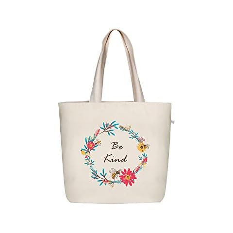 Ecoright Aesthetic Canvas Tote Bag for Women Large Zipper Tote Bags with Pocket, Womens Tote Bag for Yoga, Work, Beach Cover