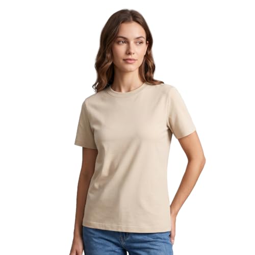 Image of NOBERO 100% Cotton T-Shirts for Women Stylish | Regular Fit | Solid T Shirts for Women 180 GSM Combed Cotton | Crew Neck Half Sleeve