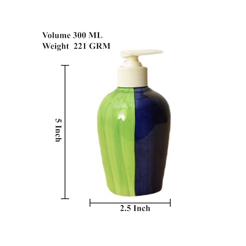 Image of Ceramic Liquid Soap Dispenser, 300 ml, Light Moss Green | Refillable Pump Bottle for Hand Wash, Lotion, Shampoo & Kitchen Use, 2 Pieces
