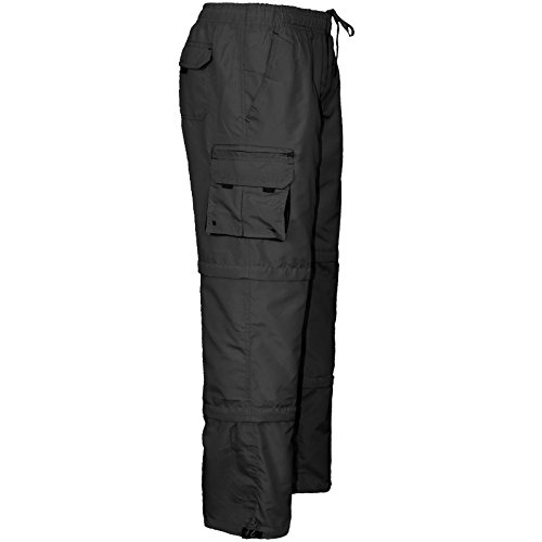WJL WHISPERING JONES LONDON Mens Elasticated Waist Trousers Cargo Combat Work Bottoms Pants 3 in 1 Big Sizes, Black, XL