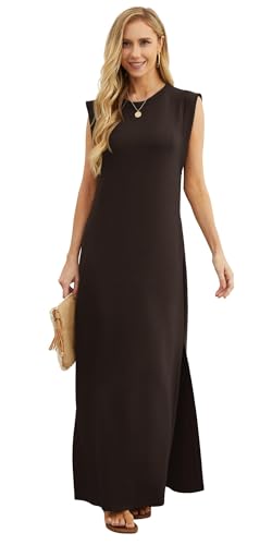 GRECERELLE Womens Summer Casual Loose Split Long Maxi Sun Dress with Pockets (Small, Dark Coffee)