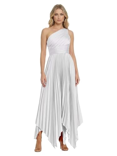 Hdsmfos Women's Satin Asymmetrical Hem Long Bridesmaid Dresses with Ruched