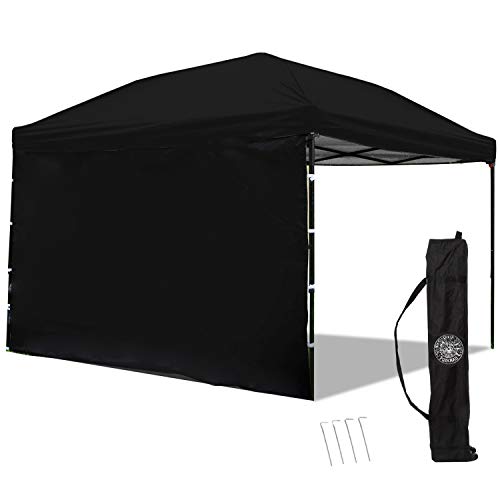 Punchau Pop Up Canopy Tent with Sidewall 10 x 10 Feet, Black - UV Coated, Waterproof Instant Outdoor Gazebo Tent, Bonus Roller Carry Bag