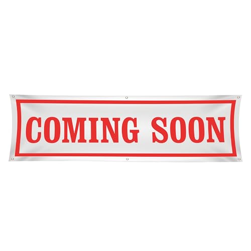 Large Coming Soon Banner 2x6 ft - Open Sign for Business - Coming Soon Sign Decorations for Outside Storefronts, Retailers, Shops, Food Trucks, Events, Fairs, Restaurants and Cafe with 6 Brass Grommets