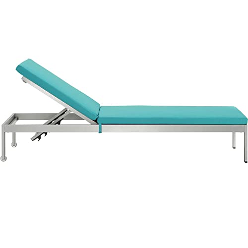 Modway Shore Patio Aluminum Outdoor Chaise, 76 X 25 X 37.5, Silver Turquoise #TOP1