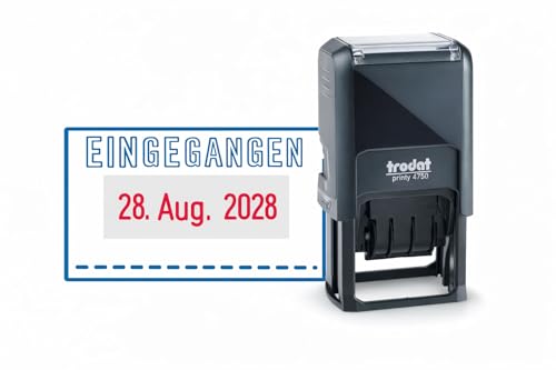 Trodat Printy 4750/L1 Datumstempel „EINGEGANGEN“ – selbstfärbender Bürostempel mit zweifarbigem Abdruck (blau/rot) – Eingangsstempel für Büro, Posteingang & Dokumente – Abdruckgröße 41 x 24 mm