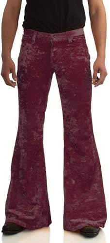 Image of Men's Velvet Relaxed Vintage 60s 70s Bell Bottom Stretch Fit Classic Comfort Flared Flares Retro Leg Disco Pants