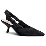 Picture of STUNAHOME Slingback Heels for Women Closed Pointed Toe Kitten Heel Bowknot Knitted Pumps Slip on Party Work Dress Shoes