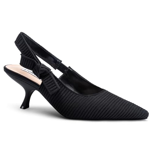 STUNAHOME Slingback Heels for Women Closed Pointed Toe Kitten Heel Bowknot Knitted Pumps Slip on Party Work Dress Shoes
