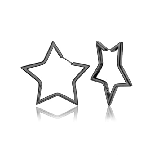 PROSTEEL Star Hoop Earrings for Women, 20mm/30mm/40mm/50mm/60mm, Small/Big Star Hoops, Non Tarnish Brass with14K Gold/Black Plated, Hypoallergenic, Jewelry Gift for Her 60MM Black