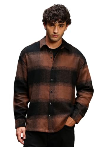 CAHOOT Store CAHOOT Men's Brown-Black Yarn Dyed Brushed Checks Shirt - Image 2