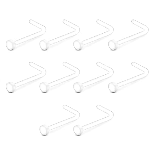 KkvoGmle 10Pcs L Shape Bend Piercing Hide Clear Nose Studs Nose Piercing Acrylic L Shape Retainer Nose Piercing