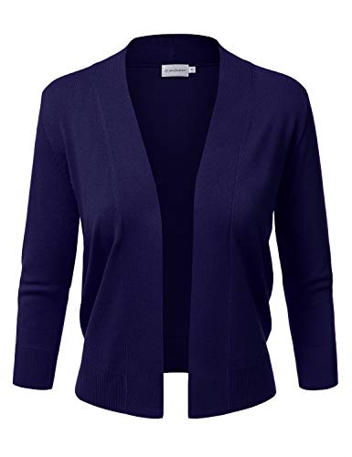JJ Perfection Women s Basic 3 4 Sleeve Open Front Cropped Cardigan Navy S