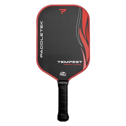 Paddletek Tempest TKO-C - プロフェッショナルピックルボールパドル ポリマーハニカムコア付き - PT-700 一方向カーボンファイバー製 - ねじり加重&高タックパフォーマンスグリップ - USAPA承認 - Wildfire