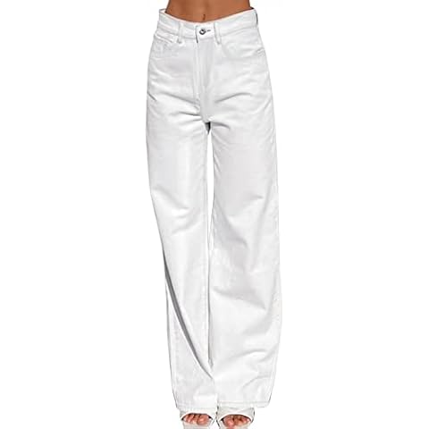 White Jeans Women Wide Leg Jeans High Waisted Baggy Classic Stretch Straight-Leg Denim Pants Relaxed Fit Long Pants Cover