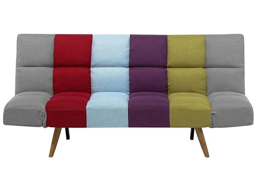 Beliani Canapé Clic-Clac 3 Places en Tissu Multicolore avec Fonction Couchage Confortable pour Salon Scandinave Moderne